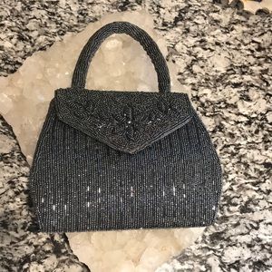 Charcoal Grey Beaded Cocktail Purse